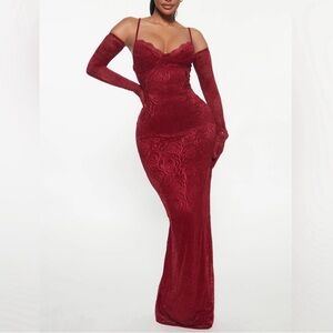Romance Glove Dress Set - Burgundy